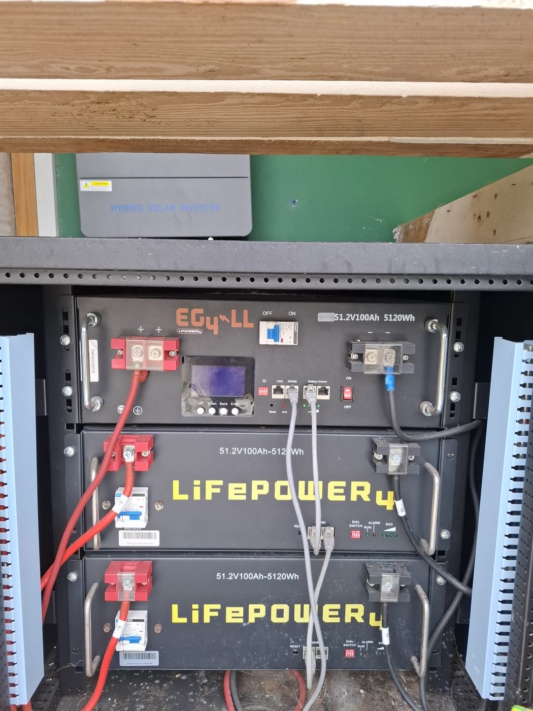 EG4-LL and LifePower4 lithium battery server rack setup in SVG